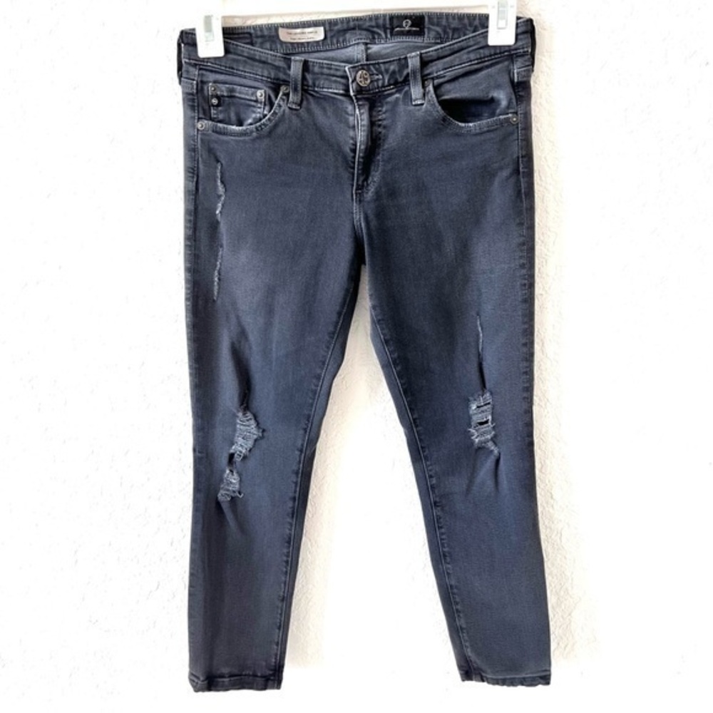 AG Adriano Goldschmied The Legging Ankle skinny distressed jeans, gray black 29R